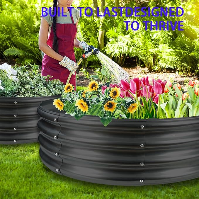 Round Galvanized Steel Fire Ring/Fir Pit for Outdoor,Durable Round Galvanized Steel Raised Garden Bed for Planting - 4×4×1FT,0.8MM Thick Black (47 ins Diameter x 12 ins high, Black)
