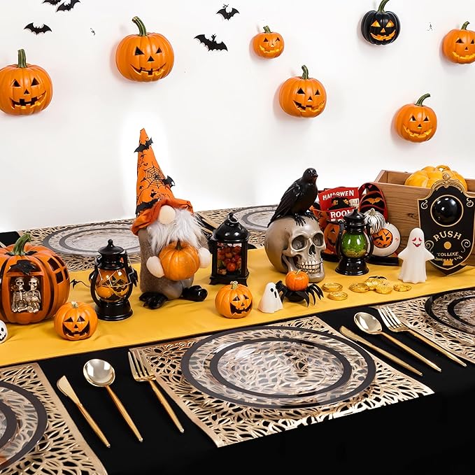 U-QE 120pcs Black Plates Disposable for Party - Clear Plastic Plates Disposable Heavy Duty - Include 60 10" Dinner and 60 7" Dessert Plate, Perfect for Halloween Party & Wedding