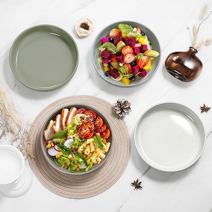 HaWare Pasta Bowls Set of 4, 33oz Large Salad Bowls for Home Kitchen, Ceramic Serving Plates for Soup, Cereal, Scratch-resistant Wide and Shallow Dinner Bowl, Microwave & Dishwasher Safe, Multicolor
