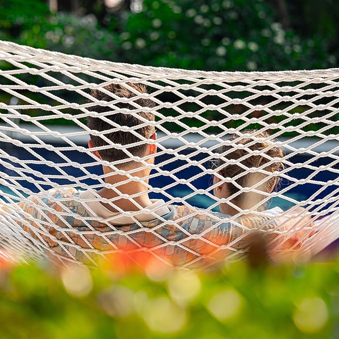 Lazy Daze Hammocks 12FT Double Rope Hammocks, 2 Person Hand Woven Cotton Hammock with Spreader Bar for Outdoor, Indoor, Patio, Poolside, FIT 13-15 Foot Stand, Max 450 Lbs, Green, 141 x 57 inches