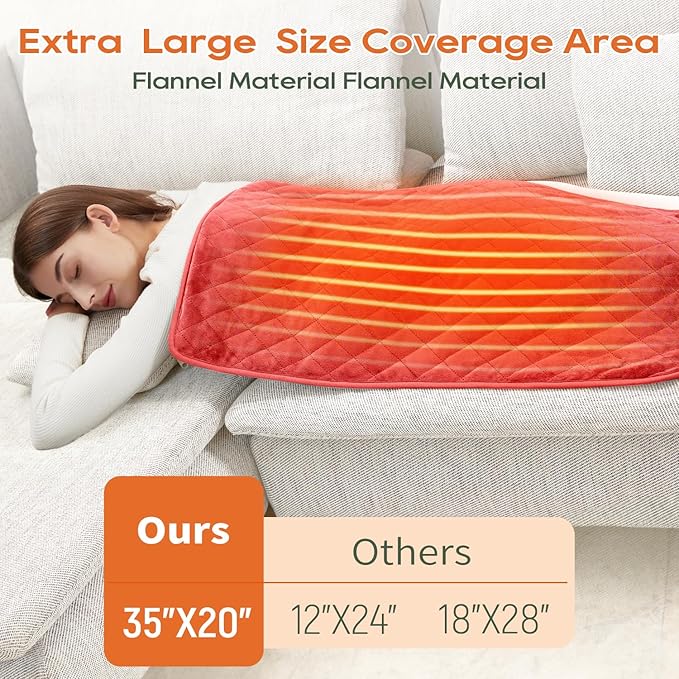 Electric Heating Pad for Pain Relief - 35"x20" King Size, Soft Velvet, Moist & Dry Heat, Adjustable Temperature, Auto Shut-Off, Machine Washable, Ideal for Back, Neck, Shoulder & Menstrual Cramps