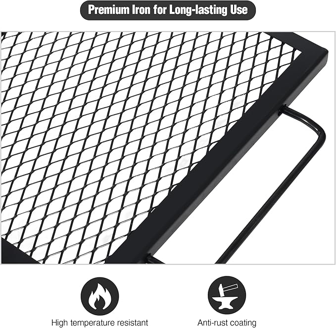 Lineslife Fire Pit Cooking Grate, Portable Rectangle Campfire Grill Grate with Handles, Heavy Duty Outdoor Steel Campfire BBQ Grill for Outside, Camping Cookware and Accessory, 36 Inch