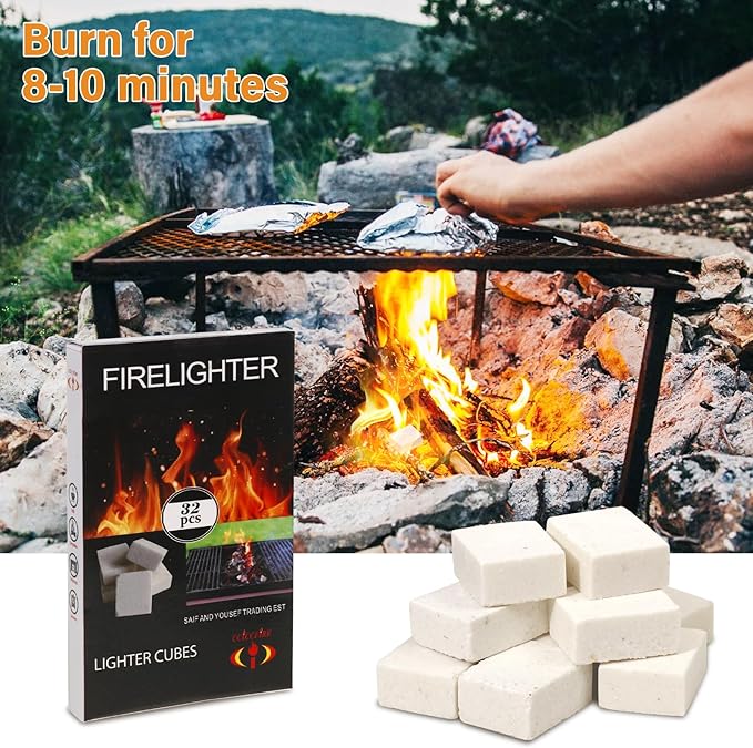 HGD Natural Fire Starters for Outdoor: 32 Cubes Fire Starter Campfire Fireplace Charcoal Wood Stove Chimney Fire Pit Grill Smoker Indoor Outdoor Use White