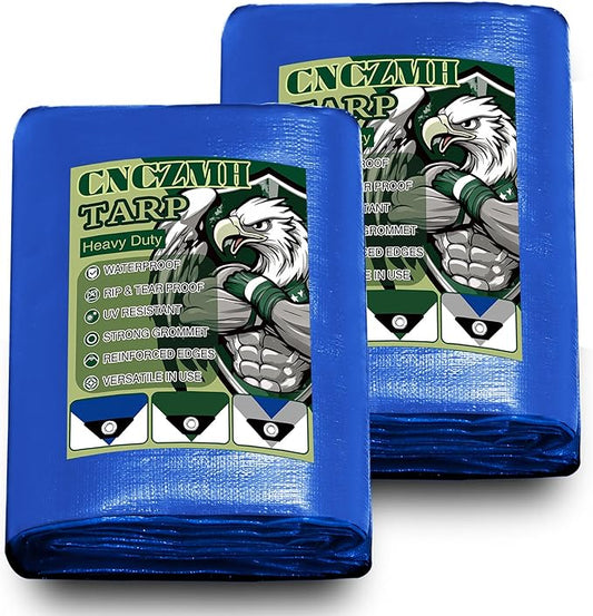 Heavy Duty Tarp Waterproof, 10 Mil Thick 5x7 Feet Finished Size Tarps Outdoor, Multipurpose Tarpaulin, Small Tarp for Emergency Rain Shelter Camping (Blue, 5x7ft 2 Pack)