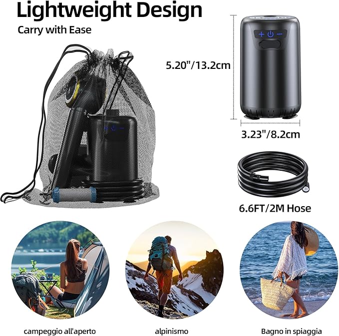 Portable Camping Shower, Upgraded Outdoor Shower with Fahrenheit Display & 8000mAh Rechargeable Battery Pump IPX8 Waterproof for Camp, Hiking, Car Washing