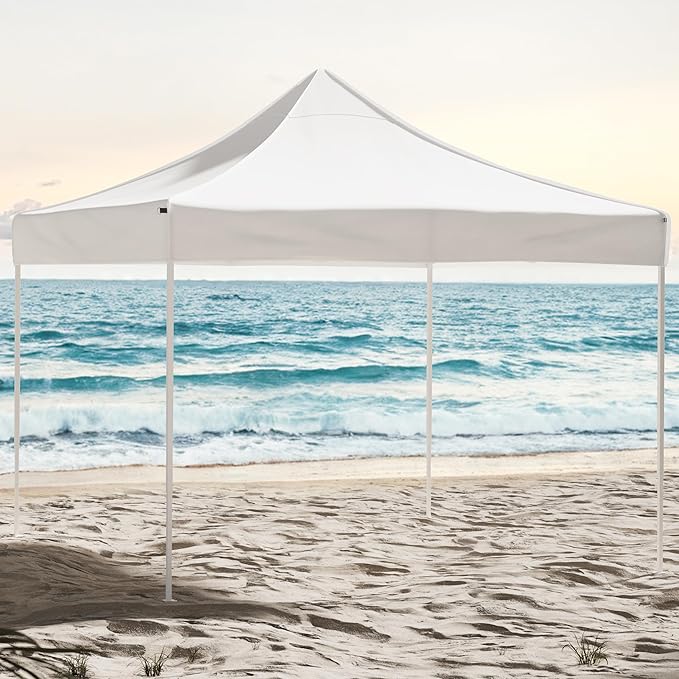 Pop Up Canopy - 10x10 ft Canopy Tent - UPF30 Beach Tent Sun Shelter - Adjustable Height EZ Up Canopy with Bag - Tents for Parties by Stalwart (White)