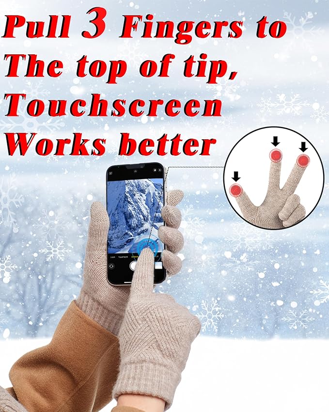REACH STAR Winter Gloves for Women Touch Screen Elastic Thermal Knit Lining Warm Gloves for Cold Weather