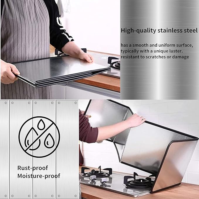 2 pcs 4 Sided Splatter Guards for Frying | Grease Splatter Guard for Frying Pan | Foldable Stainless Steel Grease Splatter Screen | Anti Splatter Foldable Kitchen Backsplash Protector for Stove Top