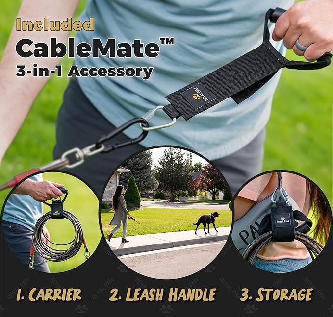 Dog Tie Out Cable and Stake 30ft - for Large Dogs up to 300 lbs - Heavy Duty Tether and Dog Stake for Yard, Beach & Camping Outside (Black, L/XL - 30ft)