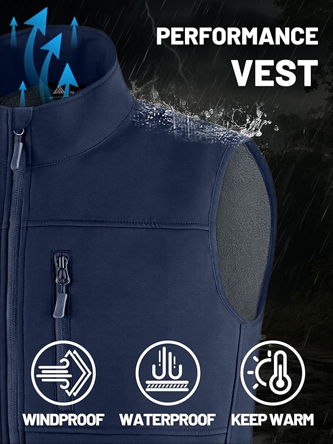 Mens Windproof Golf Vest Outerwear Fleece Lined Softshell Sleeveless Lightweight Jacket