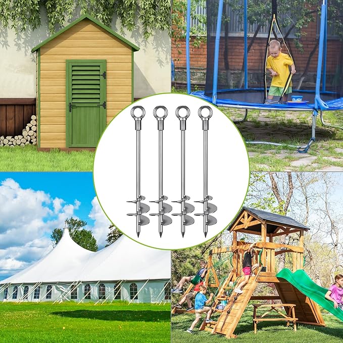 24'' Fully Welded Ground Anchors Screw in, 3'' Wider Spiral Earth Anchor for Swing Set, 2pcs Mobile Home Anchors, Wind Resistant Trampoline Wind Anchors, Ground Anchors for Sheds