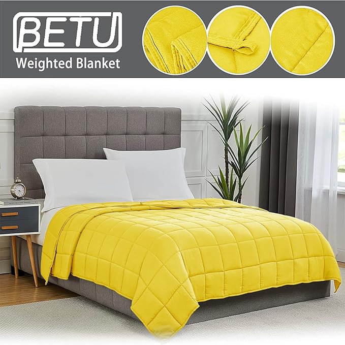 Weighted Blanket for Adults (20lbs, 80"x87" King Size) - Cooling and Breathable Heavy Blanket for 130-220lbs with Premium Glass Beads - Soft Thick Blanket for All-Season Sleeping Comfort -Yellow