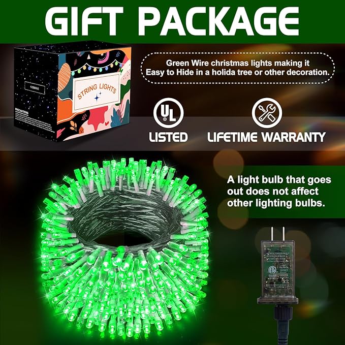 XURISEN 200FT Super Long String Lights, 500 LED 8 Modes & Memory Timer Plug in Twinkle Fairy Lights Decor for Home Xmas Party Wedding