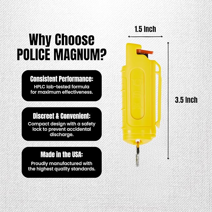Police Magnum Bulk Pepper Spray Keychain Self Defense- Tactical Maximum Strength- Belt Clip Safety Key Chains for Women & Men- Made in The USA