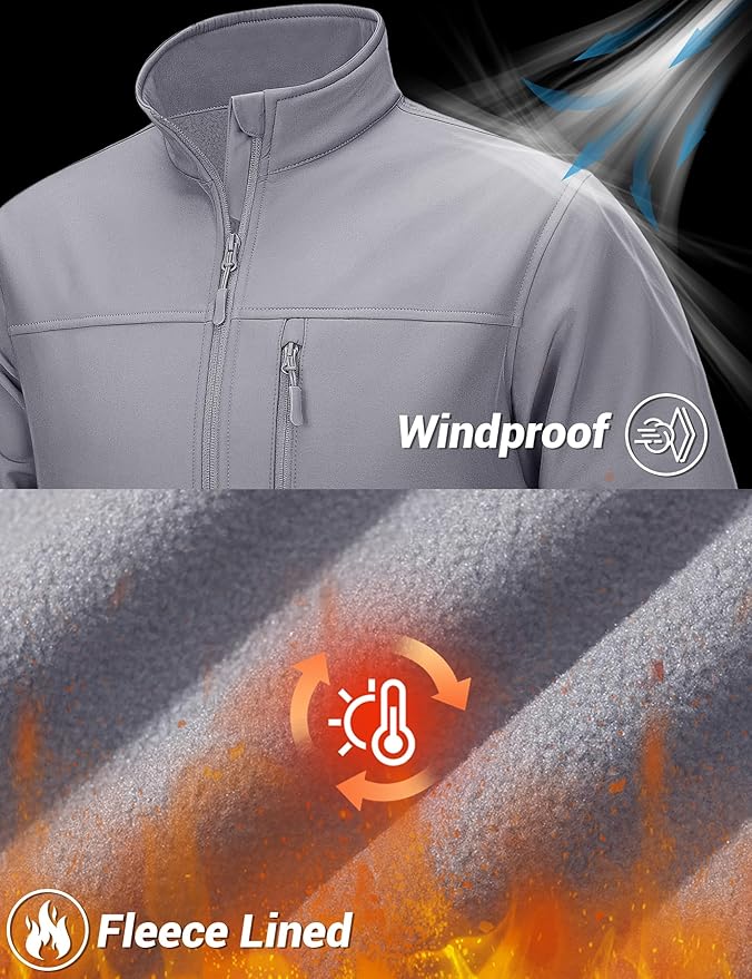 TACVASEN Men's Lightweight Softshell Jacket Fleece Lined Waterproof Tactical Rain Zip Up Winter Coat Windbreaker Casual