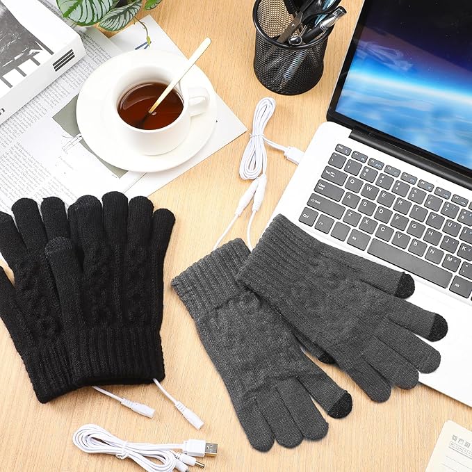 Bencailor 2 Pairs Usb Winter Heated Gloves Mitten Hand Washable Knitting Touchscreen Laptop Gloves