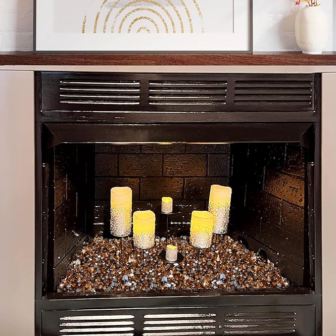20 Pounds Fire Glass 1/4 Inch High Reflective Tempered Firepit Glass Rocks for Fireplace, Fire Pit Table, Fire Bowl and Landscaping (Amber)