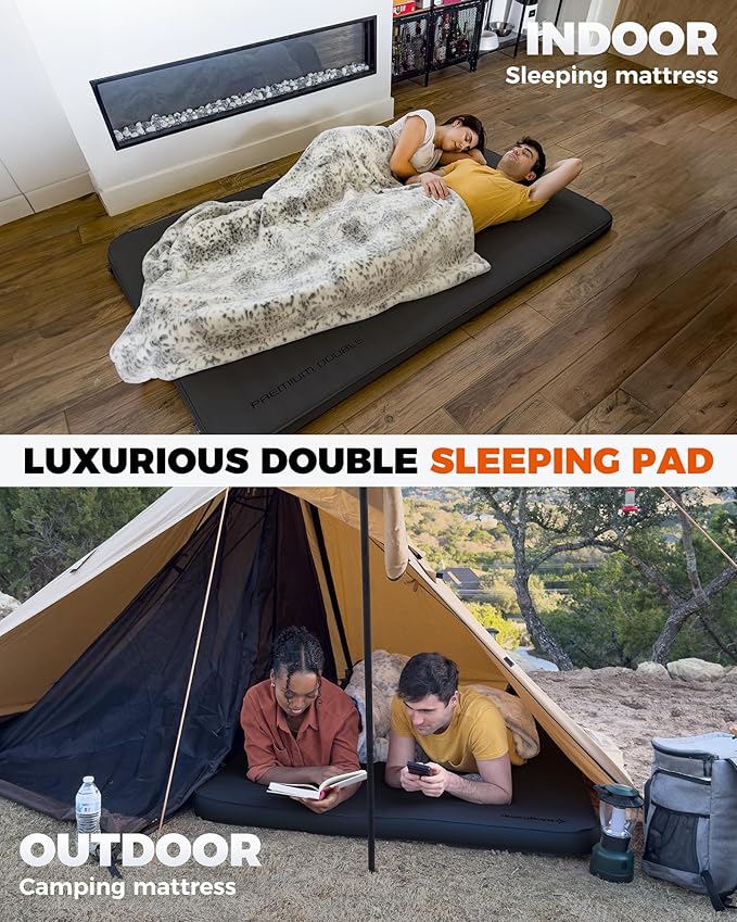 KingCamp Self Inflating Sleeping Pad, R 7.9 Air & Foam Camping Mattress 2 Person, 3" Thick Full Size Double Sleeping Pad with Pump Sack for Camp Tent Outdoor Car, PVC Free (Black)