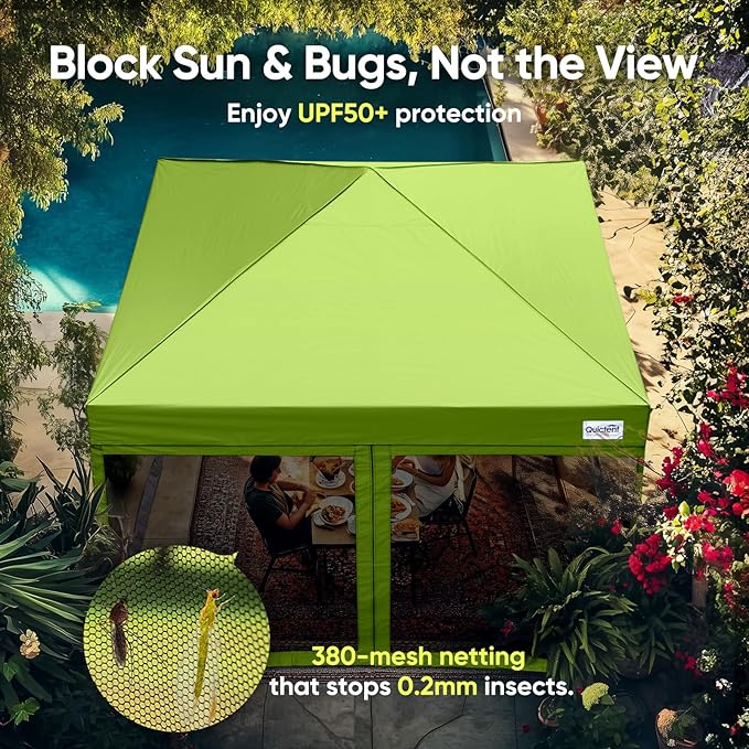 Quictent 10'x10’ Pop up Screened Canopy Tent with Mosquito Netting, Portable Easy up Outdoor Screen House Shelter for Patio, Camping and Picnic, Includes Wheeled Carry Bag (Green)