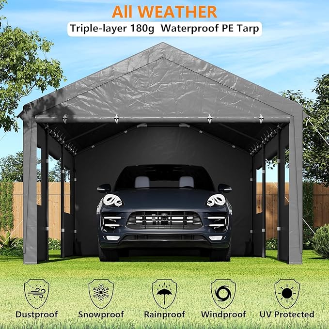 SANWAY 12x20 Gazebo Canopy Tent, Heavy Duty Carport with Removable Sidewalls & Doors, Portable Garage with Roll-up Ventilated Windows, Dark Gray