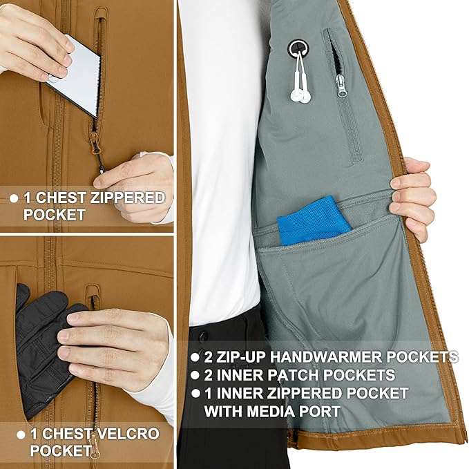 33,000ft Men's Lightweight Softshell Vest Outerwear Zip Up Fleece Lined Windproof Sleeveless Jacket for Golf Running Hiking