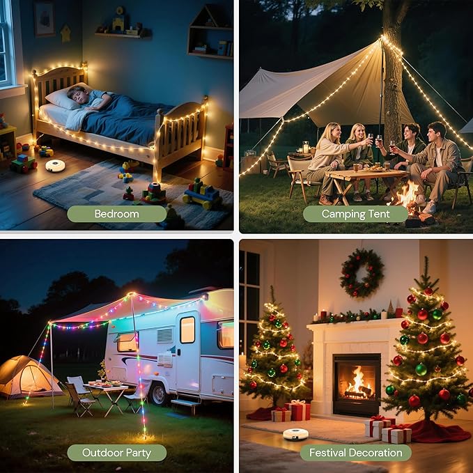 L LOHAS LED Upgraded Camping String Lights, 4 in 1 Quick Recovery Waterproof Camping Lights, 32.8FT with 8 Lighting Modes, Camping Essentials for Yard, Tent, Hiking, Patio, and Holiday Decoration