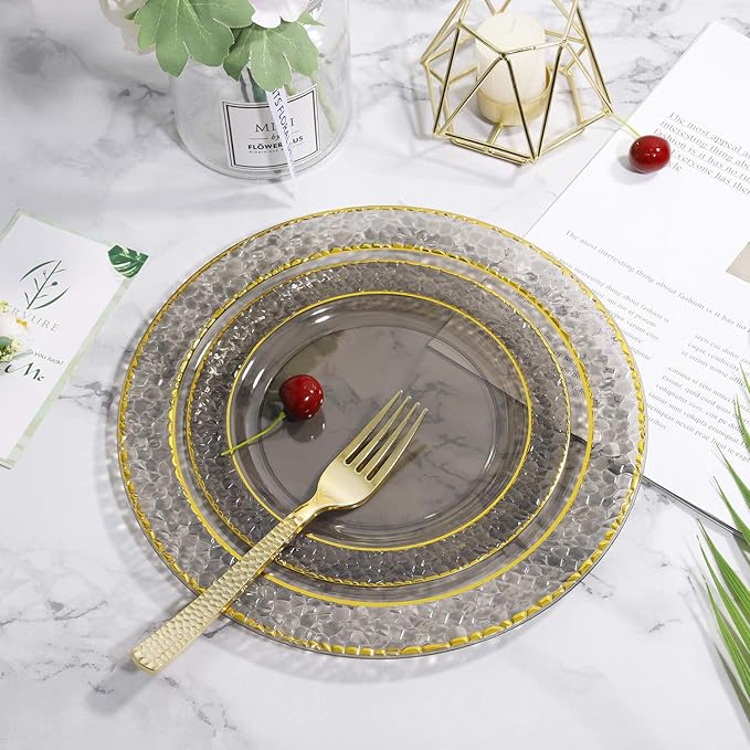 Nervure 102PCS Black Plastic Plates - Disposable Black Party Plates Include 51PCS 10.25inch Dinner Plate & 51PCS 7.5inch Dessert Plate for Halloween & Party & New Year & Father's Day