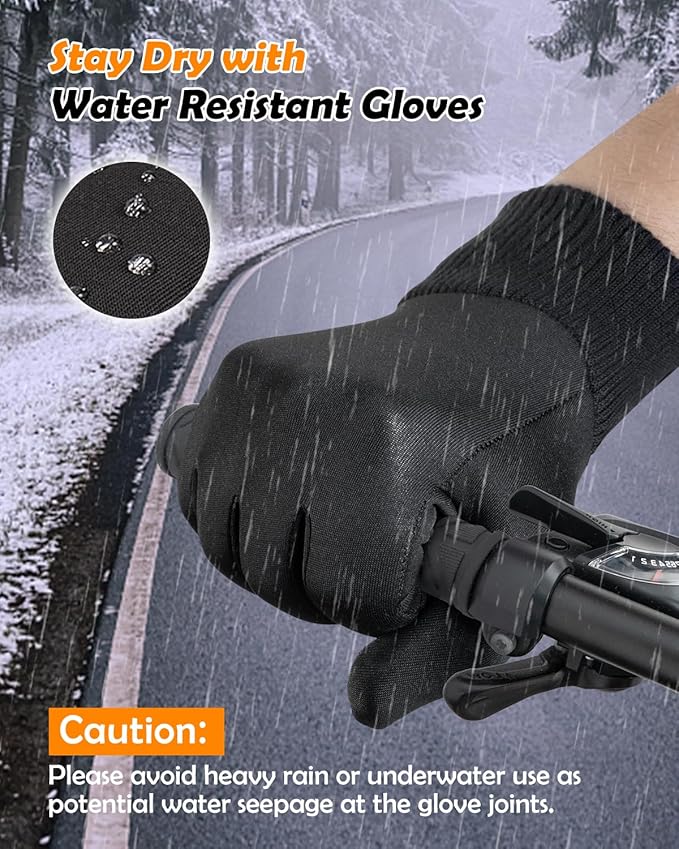 Winter Waterproof Gloves for Women: Water Proof Touch Screen Gloves for Men Running Hiking, Cold Weather Touchscreen Gloves for Phone Texting, Warm Snow Water Resistant Thermal Gloves Black