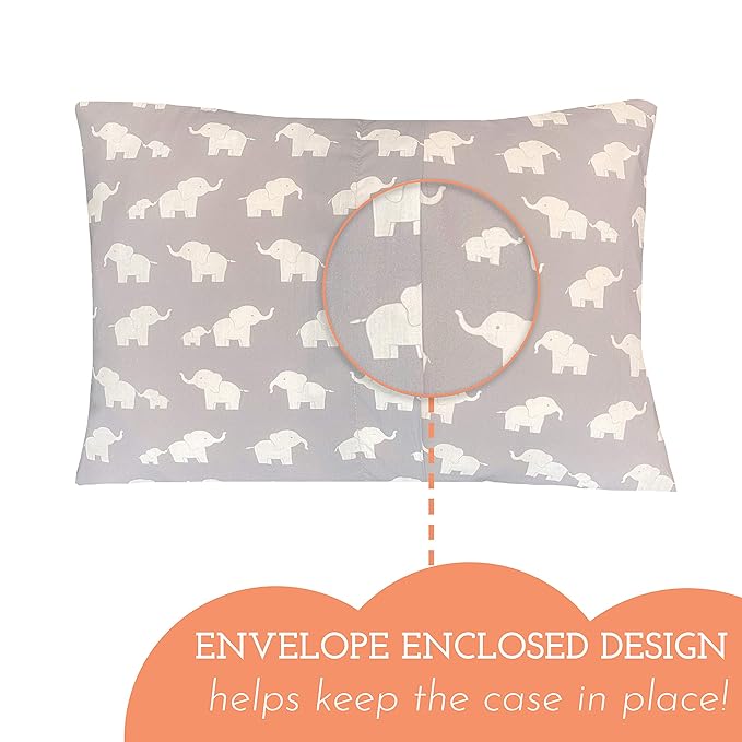 Little Sleepy Head Toddler Pillow with Pillowcase 13x18 - Kids Pillow for Sleeping - Better Neck Support Ergonomic Pillow and Toddler Pillowcase - Best Pillows for Kids (Elephant Gray)