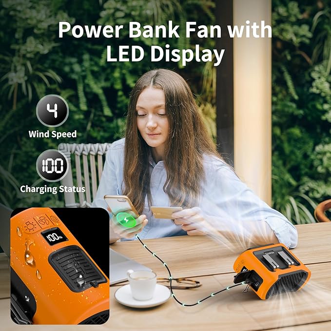 Socool 14500mAh Portable Waist Fan Clip on Wearable Belt Rechargeable Personal Fan, Dual Air Outlet, 40Hrs Cooling 5-Speed Battery Operated Fans with Light, Neck Fan Hanging for Outdoor Camping Travel