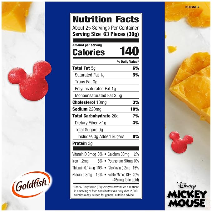 Goldfish Disney Mickey Mouse Cheddar Crackers, Snack Crackers, 27.3 oz carton
