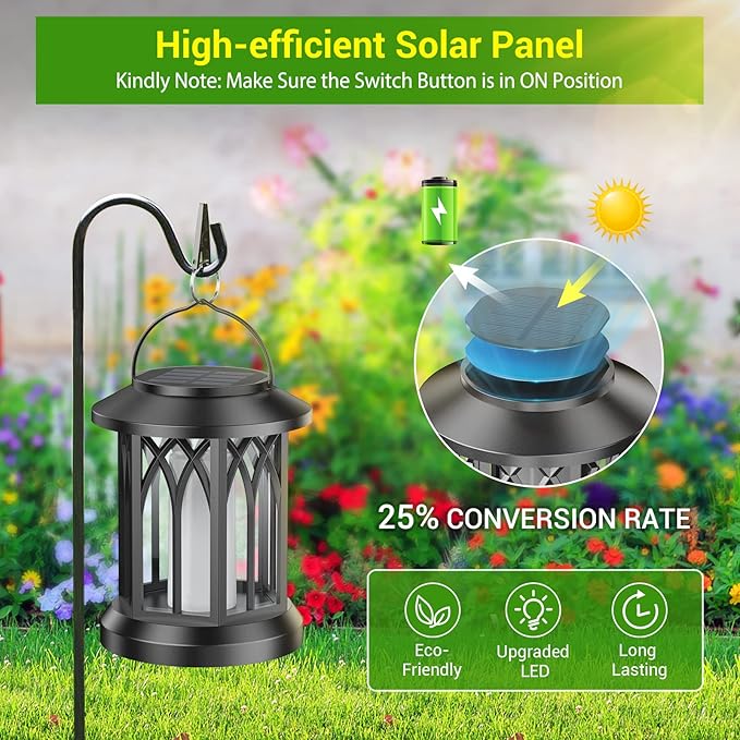 KOOPER 6 Pack Solar Lantern Outdoor Lights, Upgraded Flickering Flame Solar Lanterns Outdoor Waterproof, Auto ON/Off Lanterns Decorative Outdoor, Hanging Lantern for Yard Patio LawnTable Garden Decor