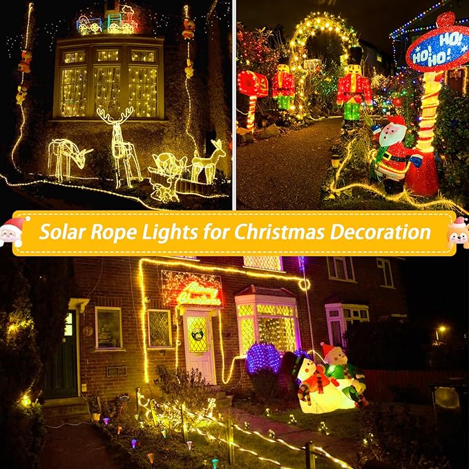 JMEXSUSS 200 LED Solar Rope Lights,66ft 8 Modes Solar Rope Lights Outdoor Waterproof LED Solar Powered Rope Tube for Fence,Gazebo,Yard,Walkway,Path(Warm White)