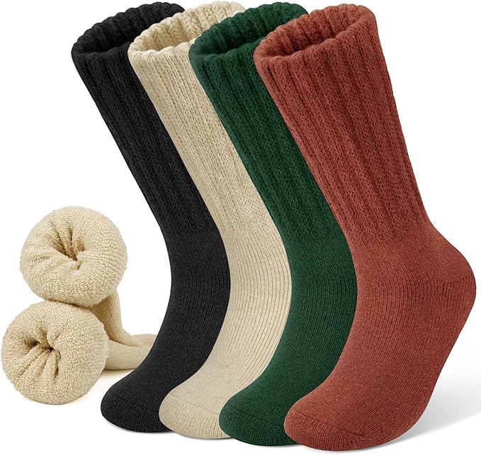 YSense Thermal Wool Socks for Women Thick Winter Boot Socks for Women Warm Cozy Breathable Hiking Socks 4 Pairs