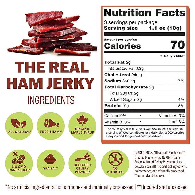 Bezerky Jerky Authentic American Ham, Keto-Friendly, Made with Premium Meat, Pineapple Jerky, All-Natural, Non-GMO & Gluten-Free, On the Go High Protein Snack, 3.3 Oz (Pack of 6)