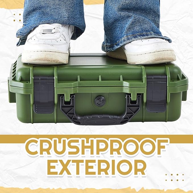 8.5 x 6.5 x 3.7 Inch Waterproof Hard Case with DIY Customizable Foam Insert Portable Protective Case with Knife for Camera Drones Equipments Tools Test Instruments (Green)