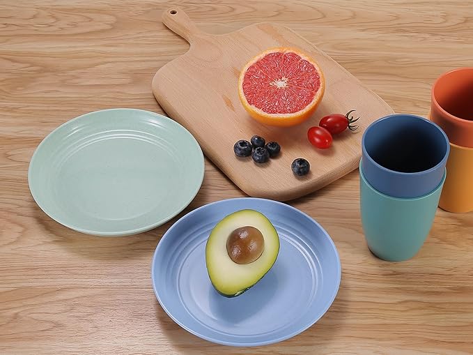LuckyZone 7 Inches Small Unbreakable Wheat Straw Plates - Reusable Plate Sets of 4 - Dishwasher & Microwave Safe - Perfect for Dinner Dishes - Healthy, BPA Free & Eco-Friendly (7 Inches)