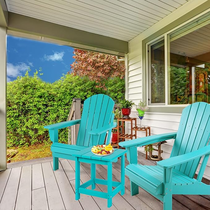LZRS Adirondack Square Outdoor Side Table for Patio, Pool Composite Patio Table,HDPE End Tables for Backyard,Pool, Indoor Companion, Easy Maintenance & Weather Resistant(Turquoise)