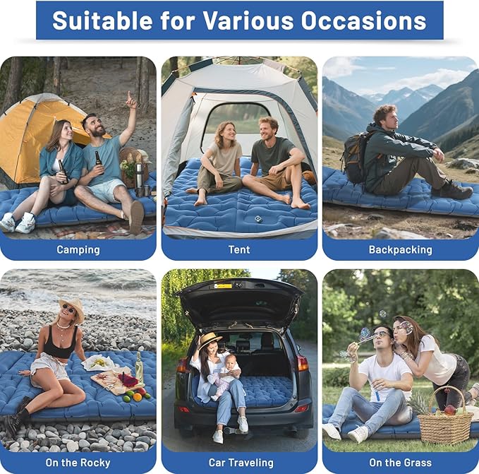 Camping Sleeping Pad, Extra Thick 6 Inch Camping Mat with Pillow Built-in Foot Pump Ultralight Inflatable Sleeping Pads Compact for Hiking Backpacking Camping Traveling Tent, Portable Sleeping Mat