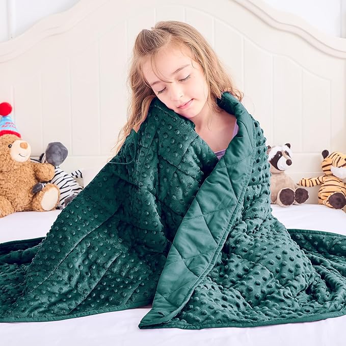 Weighted Blanket Kids (7lbs, 40"x60" Throw Size) - Breathable Minky Heavy Blanket for 60-90lbs with Premium Glass Beads - Soft Thick Blankets for All-Season Sleeping Comforter - Green
