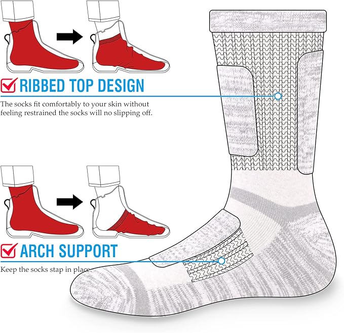 Men's Performance Cotton Moisture Wick Sports Hiking Workout Training Athletic Cushion Crew Socks For Men Size 6-13