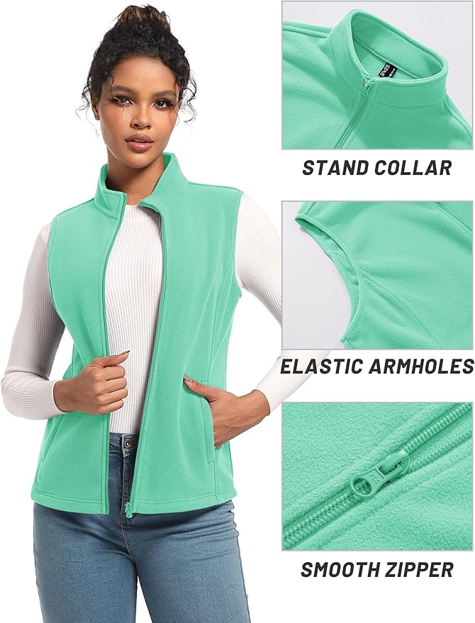 TACVASEN Women's Fleece Vest Lightweight Warm Vests Outerwear Sleeveless Zip Jacket Fall Winter Soft Vest with Pockets
