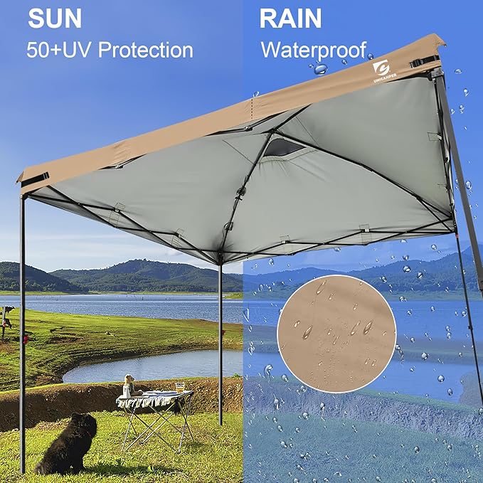 10x10 Pop Up Canopy Replacement Top Cover with Air Vent for Straight Leg Canopy Tent, Waterproof for Outdoor Garden Patio Camping Sun Shade(Top Only) (Khaki, 1)