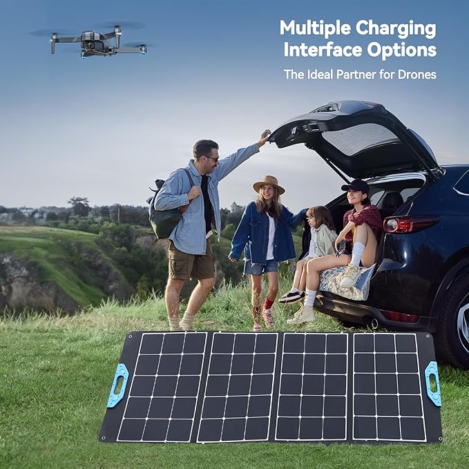 Ruko RK200 200W Portable Solar Panel, Foldable Monocrystalline Panel Charger with 23.5% Efficiency, Charging Expansion Box, IP67 Waterproof, Adjustable Kickstand for RVs, Camping, Blackout