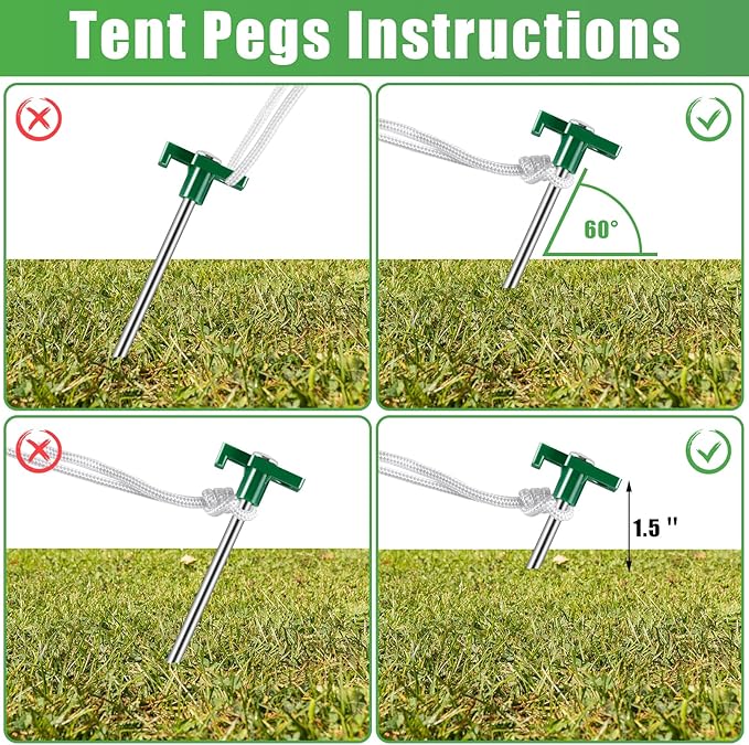 20 Pcs Metal Tent Stakes Heavy Duty,10 inch Camping Stakes Tent Pegs with 4x10ft Ropes,Galvanized Non-Rust Camping Tent Stakes,Pop Up Canopy Stakes,Tent Spikes for Outdoor Camping,Green