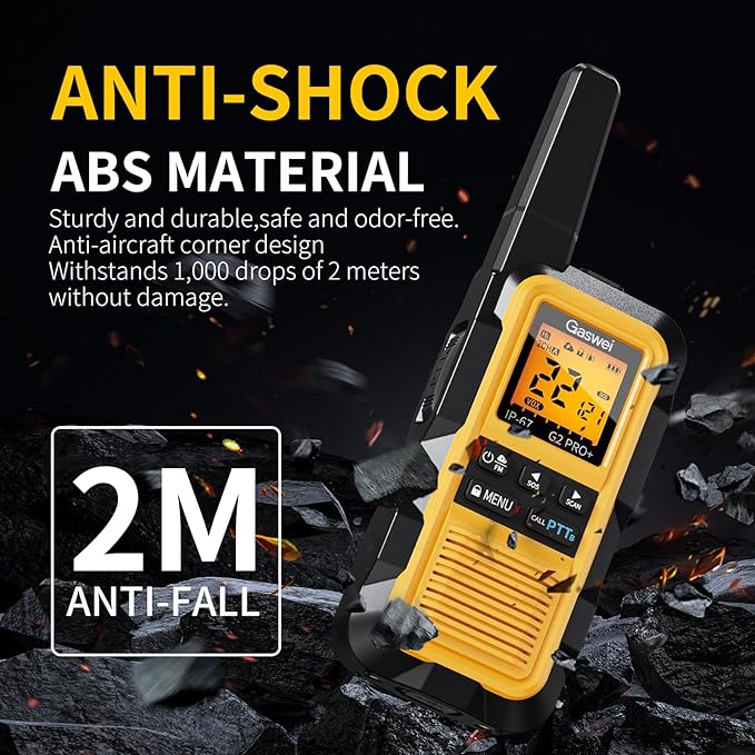 G2Pro+ IP67 Waterproof Floating Walkie Talkies with Double PTT, FM Radio, SOS & NOAA Weather Alerts, 2W Long Range Two-Way Radios for Adults, VOX Enabled, Rechargeable Lithium Battery (4 Pack)