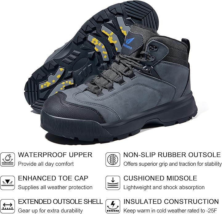 Wondamo Men's Waterproof Snow Boots Insulated Toe Cap Cold Weather Shoes Non-slip Lightweight Winter Boots