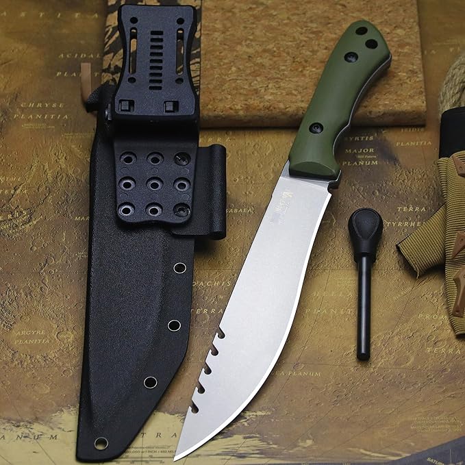13.4-inch DC53 steel full tang hunting knife + K sheath. Suitable for camping, hiking, hunting and as daily carry equipment for handicrafts. (G10 - Jungle Style A)