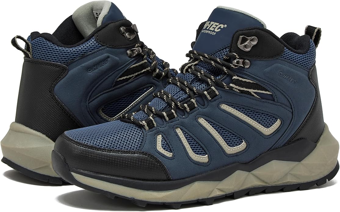 HI-TEC Valley Geo Mid Waterproof Hiking Boots for Men, Lightweight Breathable Outdoor Trekking and Trail Sneakers, Sizes 7 to 15