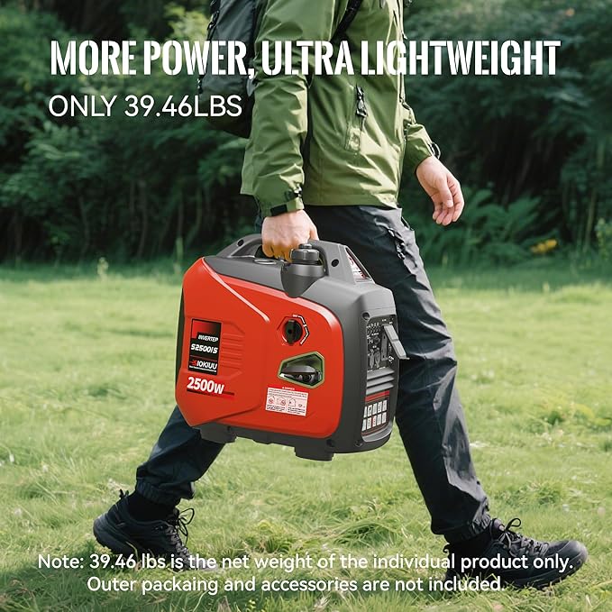 2500W Portable Generator Super Quiet Inverter Generator Ultra Lightweight for Home Backup Outdoor Camping, CO Sensor Protect, EPA, ECO Mode